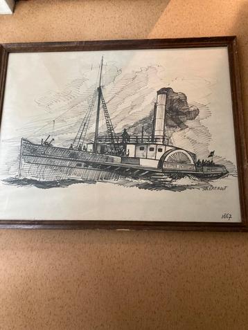 Houtskool Artist Impression Schip Frans Naerebout 1915-1988 beschikbaar voor biedingen