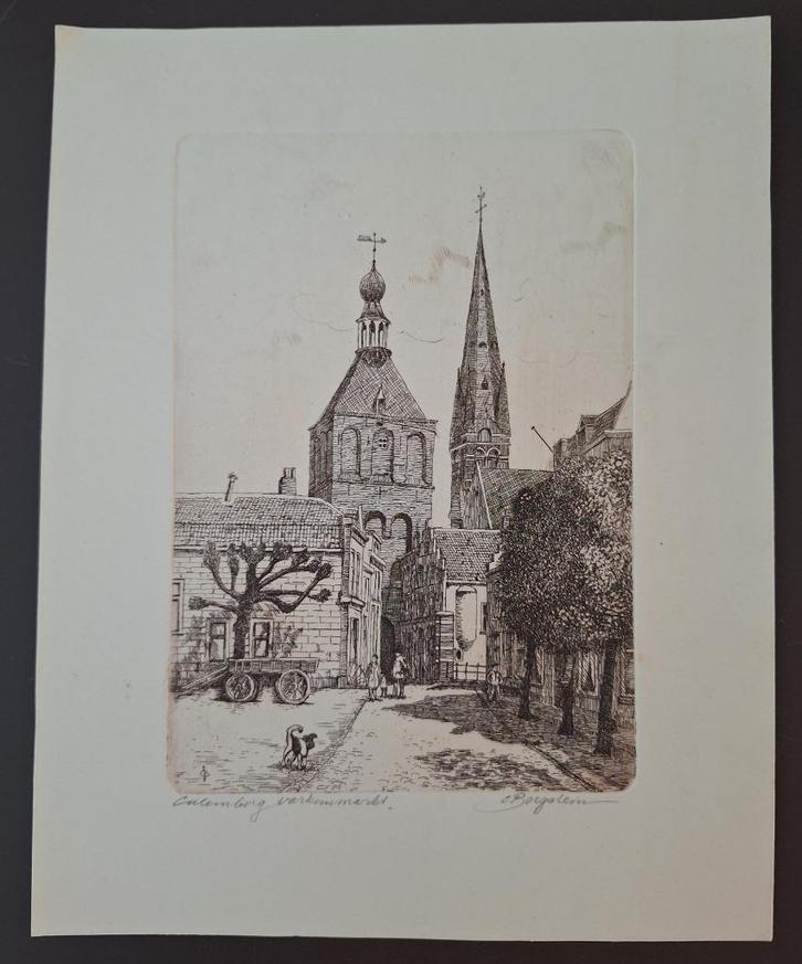 Ets Culemborg Varkensmarkt - C. Borgstein, Antiek en Kunst, Kunst | Etsen en Gravures, Ophalen of Verzenden