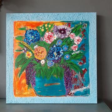 Schilderij Bloemen vintage style mixed media 3D Xtra canvas 