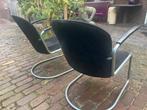 Twee Gispen 413 fauteuils met zwarte ribstof., Huis en Inrichting, Fauteuils, Ophalen, Gebruikt, Metaal, 50 tot 75 cm