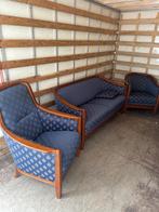Vintage Bankstel - Blauw met Houten Frame, Huis en Inrichting, Fauteuils, Ophalen, Gebruikt, Hout, 75 tot 100 cm