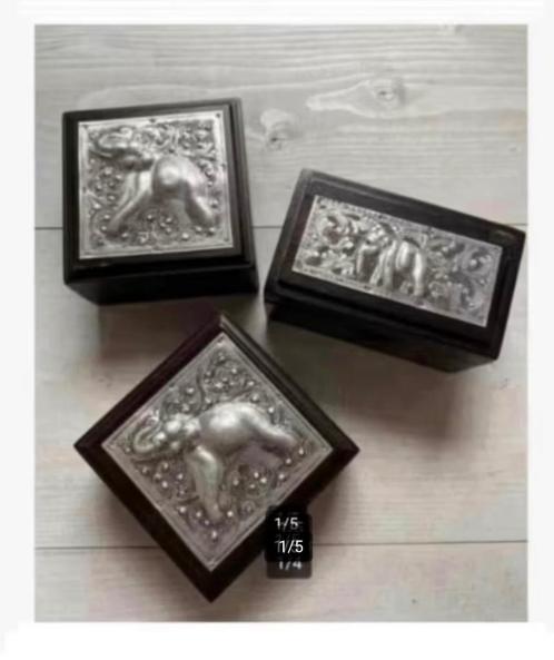 3 x houten kist met dun metaal beslag India pr. voor set, Huis en Inrichting, Woonaccessoires | Kisten, Nieuw, Minder dan 50 cm