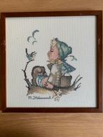 Borduurwerk Hummeljongen met vogel, 32x32cm, Hobby en Vrije tijd, Borduren en Borduurmachines, Ophalen of Verzenden, Gebruikt