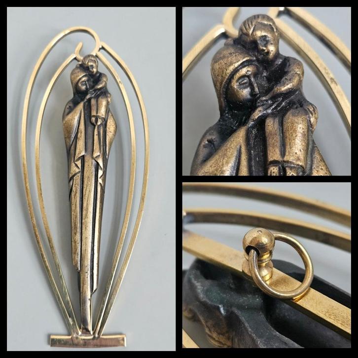 Koper met brons, religieuze wandhanger met bronzen maria, Antiek en Kunst, Antiek | Religie, Ophalen of Verzenden