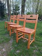 4 vintage grenen stoelen, Ophalen, Gebruikt, Bruin