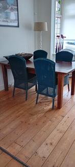 Eettafel met 4 Lloyd Loom stoelen - Blauw, Ophalen of Verzenden, Gebruikt, Landelijk, 4 tot 6 stoelen