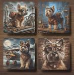 Cairn Terriër Steampunk onderzetters met houder, Ophalen of Verzenden, Nieuw, Glas of Kopje