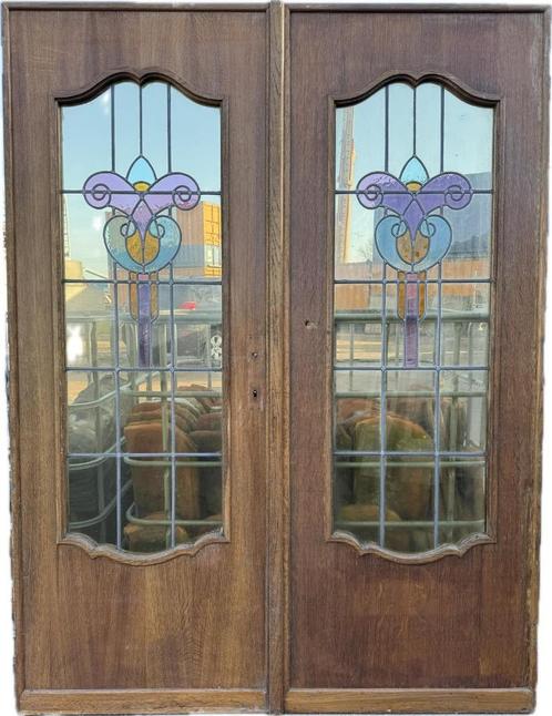 Set glas in lood deuren jugendstil 201x151cm., Antiek en Kunst, Curiosa en Brocante, Ophalen