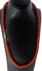 Bloedkoraal antieke kaasjes ketting 18k gouden slot dames, Verzenden, Goud, Ketting, Met edelsteen
