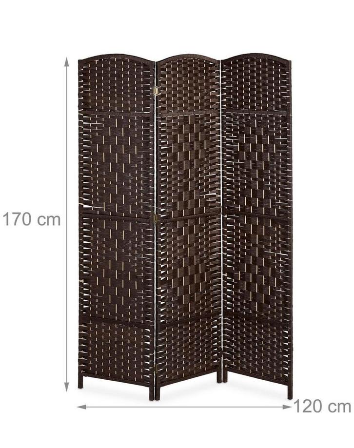 kamerscherm 3 panelen -170x120cm - hout - papiertouw - bruin, Huis en Inrichting, Woonaccessoires | Kamerschermen, Nieuw, Ophalen