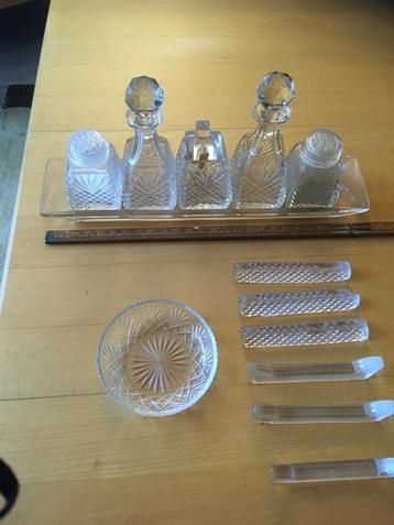 kristallen bonbonschaaltje, messenleggers, tafelazijn stel beschikbaar voor biedingen