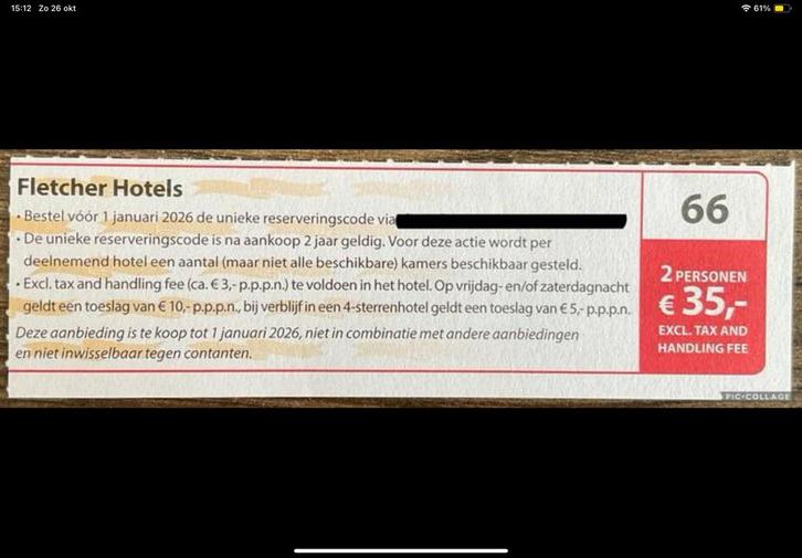 Voordeelbon Fletcher Hotels overnachting (KWF), Tickets en Kaartjes, Kortingen en Cadeaubonnen, Twee personen, Kortingsbon