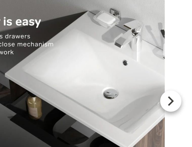 Wastafel 60 cm breed, merk AM/PM, kermamiek, met overloop, Doe-het-zelf en Verbouw, Sanitair, Nieuw, Wastafel, Steen, Ophalen