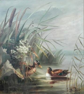 “Eenden in de waterplas”, Wilhelmina J L Kiehl (1862-1922)