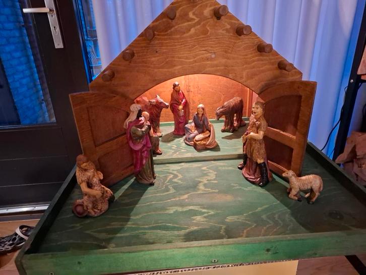 Kerststal met beelden uit 1960, Antiek en Kunst, Antiek | Spiegels, Rechthoekig, Ophalen