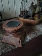 Houten poer kandelaar, Huis en Inrichting, Woonaccessoires | Kandelaars en Kaarsen, Ophalen, Gebruikt, Hout, Minder dan 25 cm
