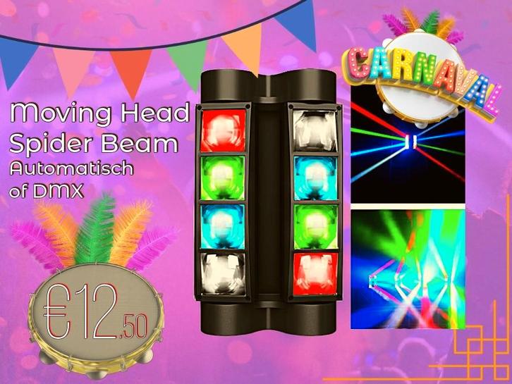 Carnaval! Moving head spider beam huren Deventer, Hobby en Vrije tijd, Feestartikelen | Verhuur, Nieuw, Carnaval, Ophalen