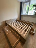 Steigerhouten bed met twee opberglades, Ophalen, Bruin, Tweepersoons, 140 cm