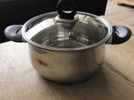 Grote kookpan met glazen deksel  (op gas), Ophalen of Verzenden, Nieuw, Rvs, Kookpan of Snelkookpan