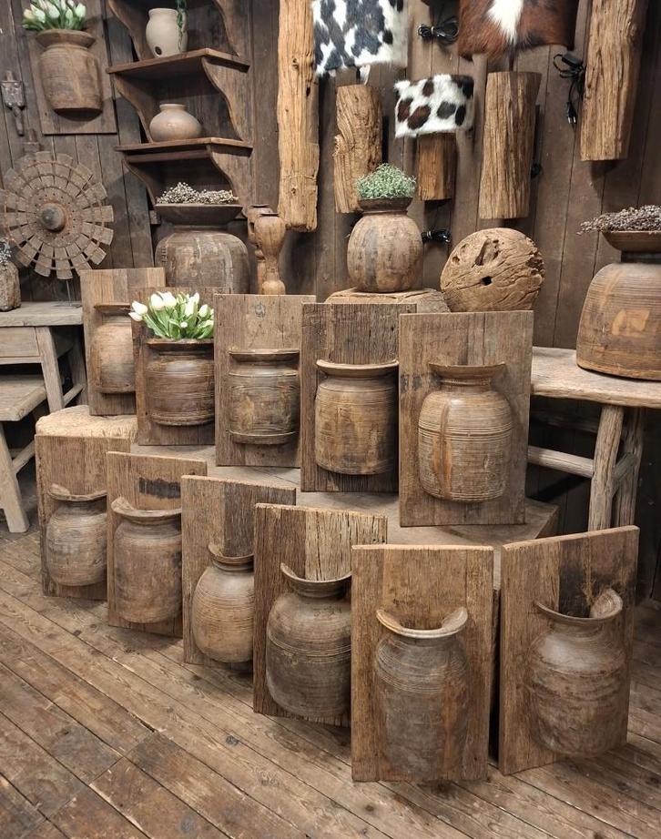 houten woonaccessoires landelijk lampen bankjes kandelaars, Huis en Inrichting, Woonaccessoires | Overige, Nieuw, Ophalen