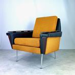 vintage fauteuil lounge stof skai hout oranje zwart 50s 60s, Ophalen, Gebruikt, -, Metaal