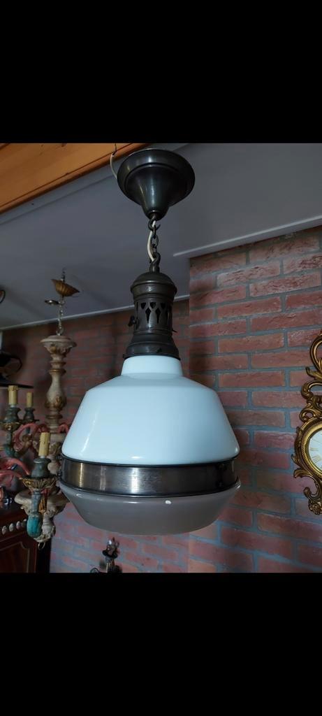 Antieke Duitse hanglamp 1930, Huis en Inrichting, Lampen | Hanglampen, Gebruikt, Minder dan 50 cm, Glas, Metaal, Ophalen