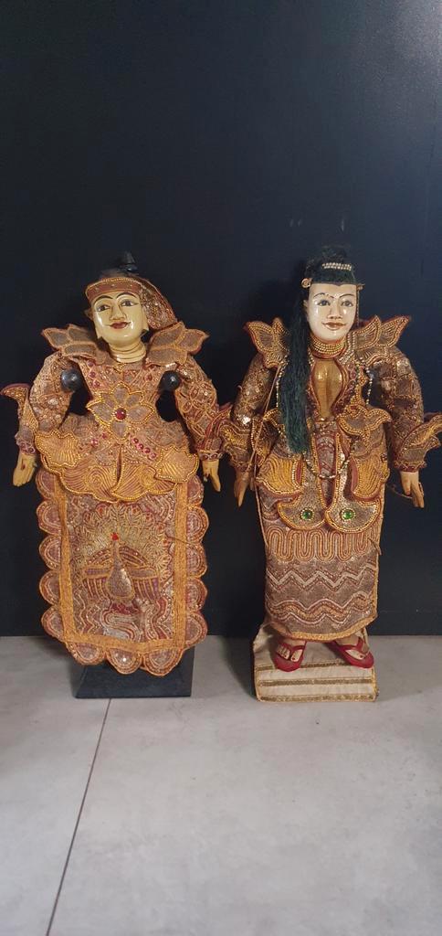 2 prachtige antieke Birmese Marionetten, Antiek en Kunst, Kunst | Beelden en Houtsnijwerken, Ophalen of Verzenden