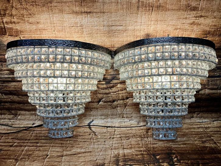 Wandlampen kristal., Huis en Inrichting, Lampen | Wandlampen, Zo goed als nieuw, Glas, Metaal, Ophalen of Verzenden