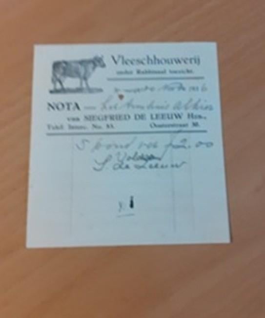 Steenwijk Vleeschhouwerij Siegfried de Leeuw factuur 1936, Verzamelen, Ophalen of Verzenden, Zo goed als nieuw, Overige typen