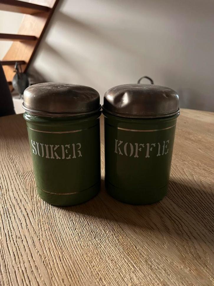Antieke Emaille Koffie- en Suikerpot Set, Huis en Inrichting, Keuken | Keukenbenodigdheden, Gebruikt, Ophalen of Verzenden