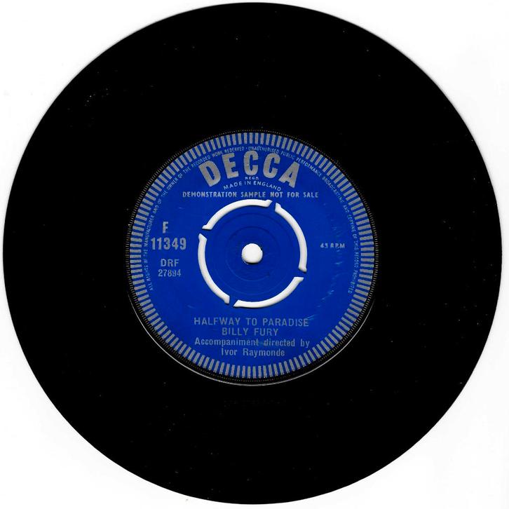 Billy Fury - Ha;lfway to Paradise - Decca F 11349 - Demo, Cd's en Dvd's, Vinyl Singles, Gebruikt, Single, Pop, 7 inch, Ophalen of Verzenden
