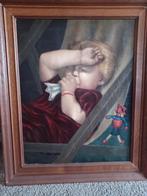 Schilderij van slapend kind met pop, Ophalen of Verzenden