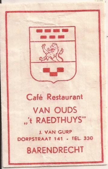 Barendrecht Café Restaurant Van Ouds "'t Raedthuys" suikerzk beschikbaar voor biedingen
