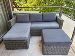 Loungebank rotanlook met kussens – balkon/tuinset, Ophalen, Gebruikt, Kunststof