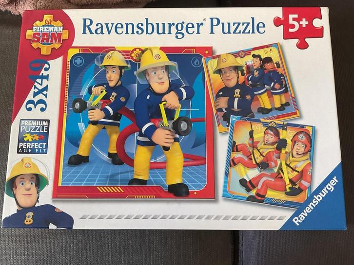 Puzzel brandweerman Sam 5+ - 3x 49 stukjes, Kinderen en Baby's, Speelgoed | Kinderpuzzels, Zo goed als nieuw, 10 tot 50 stukjes