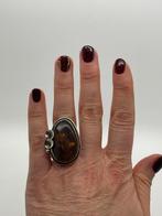 B111 Prachtige zilveren ring donkere barnsteen maat 17,5, Ophalen of Verzenden, X, Met edelsteen, Dame