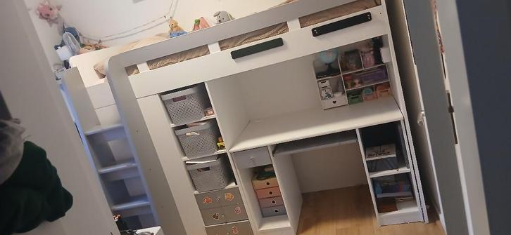 Hoogslaper met bureau en kast, Huis en Inrichting, Slaapkamer | Stapelbedden en Hoogslapers, Gebruikt, Hoogslaper, 90 cm, Eenpersoons