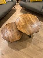 Hexagon Salontafel Set van 2 - Mango Hout & Staal, Ophalen, Nieuw, 50 tot 100 cm, Overige vormen