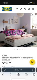 Släkte Ikea uitschuifbed met lades., Huis en Inrichting, Ophalen, Gebruikt, Wit, Tweepersoons
