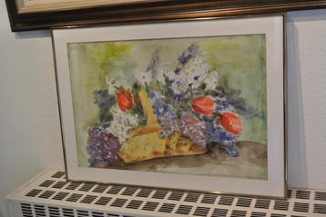  Aquarel Raymond Mincier Korf(Mand) met Bloemen beschikbaar voor biedingen