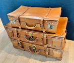 3-delige vintage leren hutkofferset, Antiek en Kunst, Ophalen