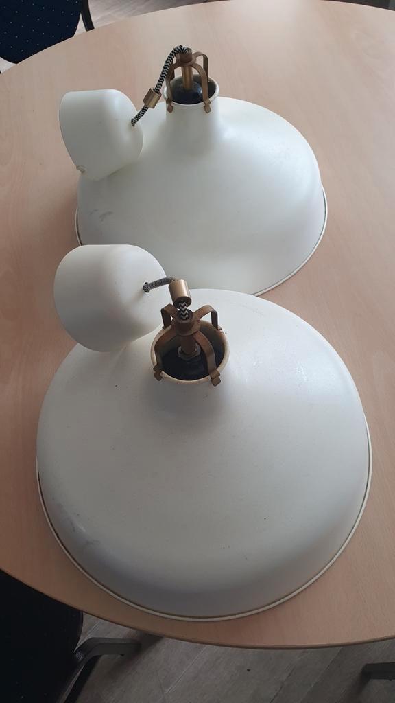 Vintage Hanglampen - Set van 2, Huis en Inrichting, Lampen | Hanglampen, Gebruikt, Minder dan 50 cm, Metaal, Ophalen