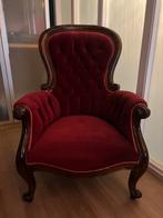 Vintage rode fauteuil met fluweel en beukenhout, Ophalen
