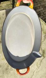 FE BELGIUM DESCOWARE oranje gietijzer ovenschaal Ø32 cm, Gebruikt, Gietijzer, Overige typen, Ophalen of Verzenden