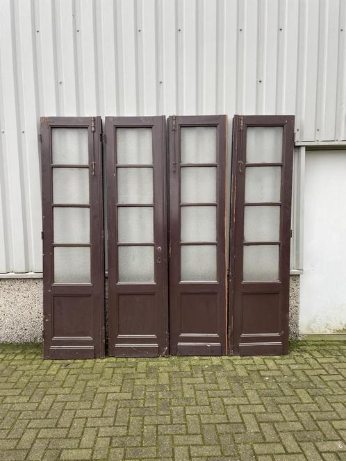 Antieke vierslag met historisch glas, Doe-het-zelf en Verbouw, Deuren en Horren, Gebruikt, Binnendeur, 215 cm of meer, 120 cm of meer