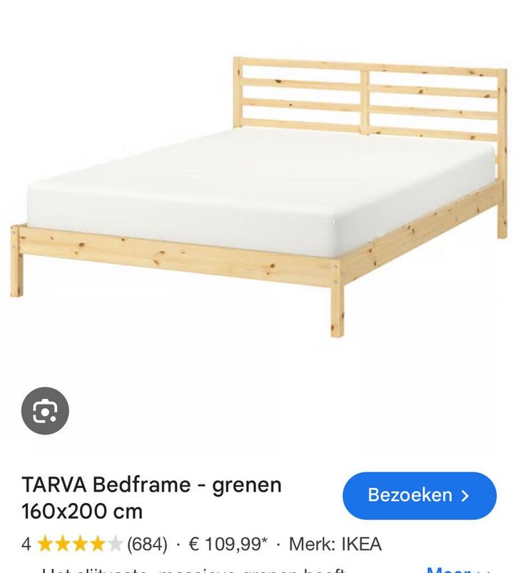 Tarva 2 persoonsbed ikea, Huis en Inrichting, Slaapkamer | Bedden, Gebruikt, Tweepersoons, 180 cm, 200 cm, Hout, Ophalen