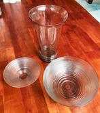 1 vaas en 2 schalen. Glas, Ophalen, Overige kleuren, Glas, Minder dan 50 cm