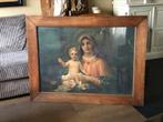 AFBEELDING MADONNA MET KIND IN OUDE HOUTEN LIJST, Antiek en Kunst, Ophalen