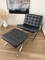 Barcelona chair en hocker zwart, Huis en Inrichting, Fauteuils, Ophalen, Gebruikt, Metaal, Modern