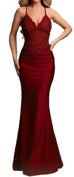 Galajurk bordeaux rood met kant Eva & Lola maat XS, Kleding | Dames, Galajurk, Ophalen of Verzenden, Maat 34 (XS) of kleiner, Rood